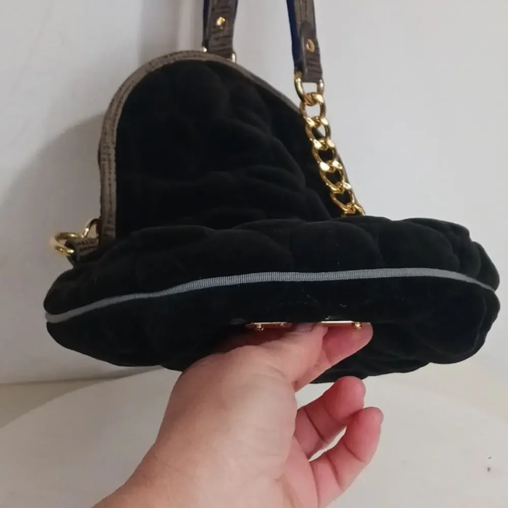 Juicy Couture Black Quilted Velvet Crossbody Bag Gold Chain Hardware - Picture 9 of 9